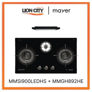 MAYER MMSI900LEDHS 90cm Semi-integrated Slimline Hood   Mayer MMGH892HE 86cm 2 Burner Gas Hob