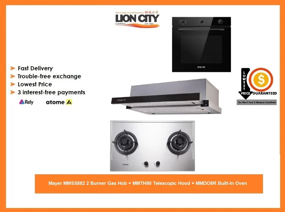 Mayer MMSS882 2 Burner Gas Hob   MMTH90 Telescopic Hood   MMDO8R Built-In Oven
