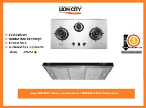 Mayer MMSS883 3 Burner Gas Hob (86cm)   MMSI900HS 90cm Slimline Hood