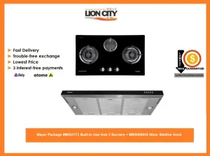 Mayer Package MMGH773 Built-In Gas Hob 3 Burners   MMSI900HS 90cm Slimline Hood