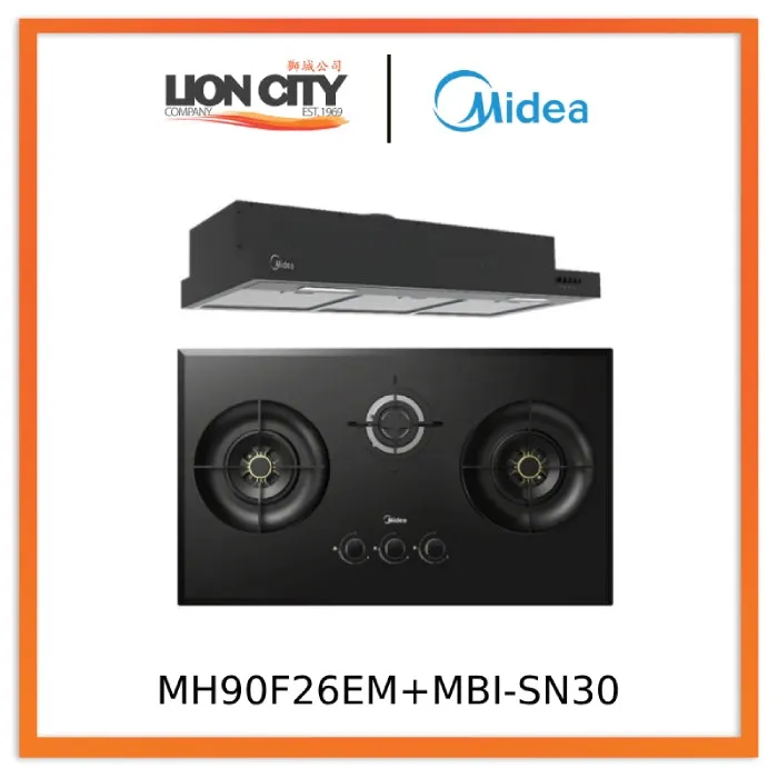 Midea Bulit-In Range MH90F26EM Hood Slim Under Cabinet Kitchen Hood   MBI-SN30 (GL) 88cm Glass Gas Hob