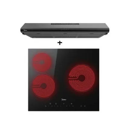 Midea MBI-90F140BK 90cm Slimline Hood   MBI-IHT341 Ceramic Induction Hob With 3 Zones