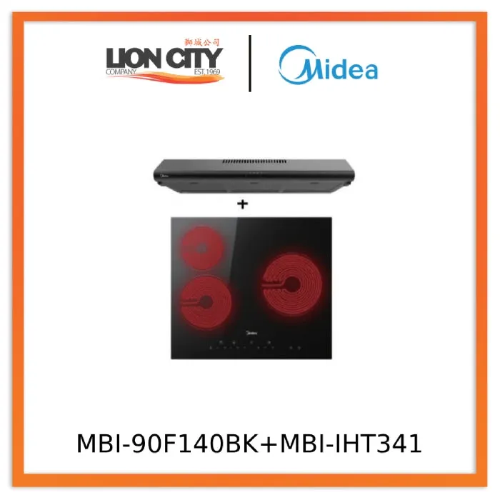 Midea MBI-90F140BK 90cm Slimline Hood   MBI-IHT341 Ceramic Induction Hob With 3 Zones