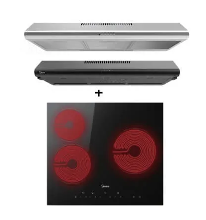 Midea MBI-90F140BK-SG/MBI-90F140SL-SG 90cm Slimline Hood Midea MBI-IHT341-SG Ceramic Induction Hob With 3 Zones