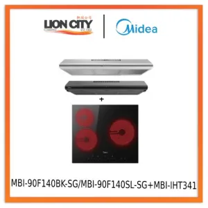 Midea MBI-90F140BK-SG/MBI-90F140SL-SG 90cm Slimline Hood Midea MBI-IHT341-SG Ceramic Induction Hob With 3 Zones