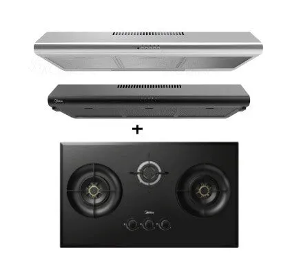 Midea MBI-90F140BK-SG/MBI-90F140SL-SG 90cm Slimline Hood Midea MBI-SN30 (GL) 88cm Glass Gas Hob