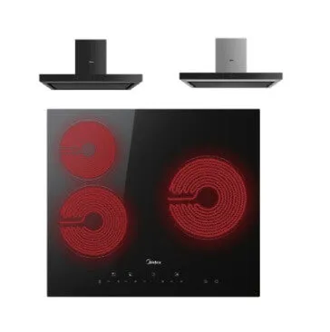 Midea MBI-90M79BK-SG / MBI-90M79SK-SG Chimney Hood Midea MBI-IHT341-SG Ceramic Induction Hob With 3 Zones