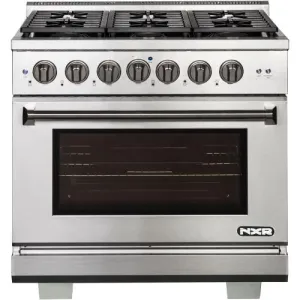 Nxr Ranges AKD3605 36-In. Culinary Series Professional Style Gas And Electric Dual Fuel Range, Stainless Steel