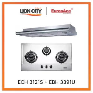 Otimmo ECH 3121S 90cm Deluxe S/Steel Slim Hood   EBH3391U 3 Burner 90cm Slim Gas Cooker Hob (Stainless Steel)