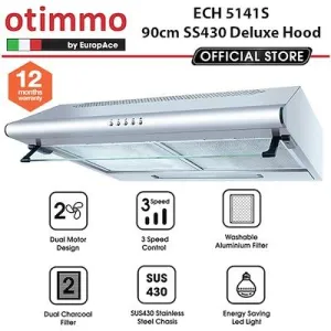 Otimmo ECH5141S 90cm Deluxe S/Steel Slim Hood   EBH3391U 3 Burners 90cm Slim Hob (S/Steel)