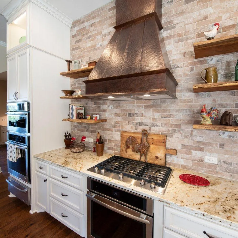 Premier Copper 38 in. Euro Wall Mounted Range Hood in Hammered Copper