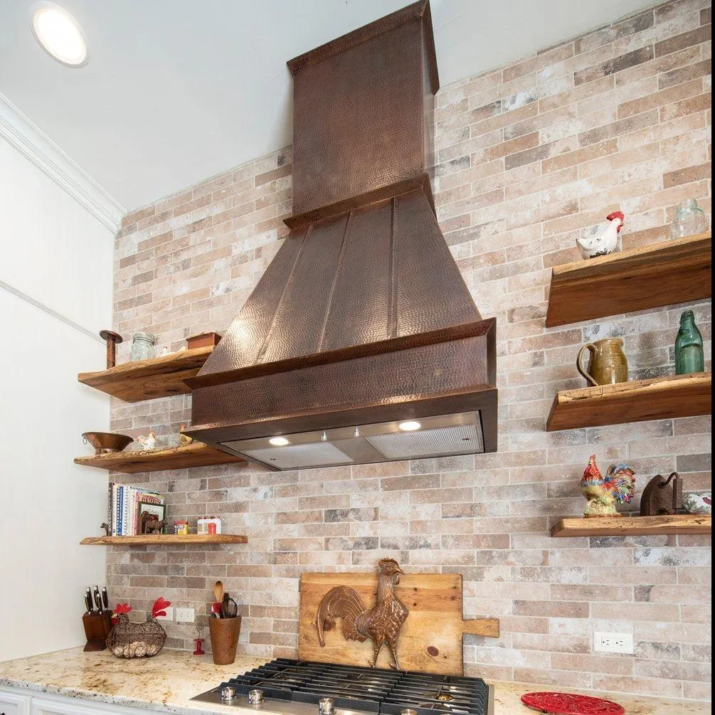 Premier Copper 38 in. Euro Wall Mounted Range Hood in Hammered Copper