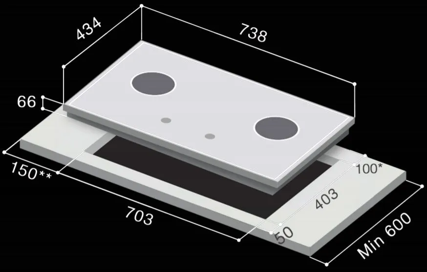 Rinnai RB-2CGN 2 Inner Burner Built-In Hob Inner Flame RB2CGN
