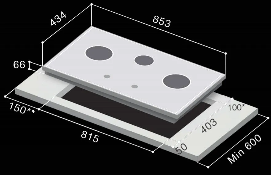 Rinnai RB-3CGN 3 Inner Burner Built-In Hob Schott Ceran Glass (Black)