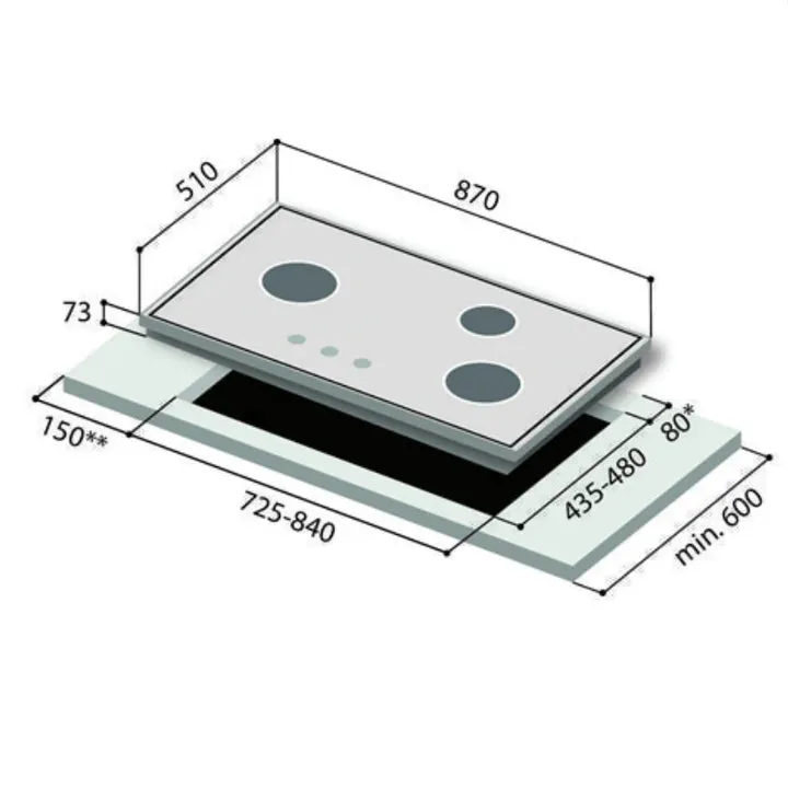 Rinnai RB-3SI 3 Inner Burner Built-In Hob Stainless Steel Top Plate RB3SI
