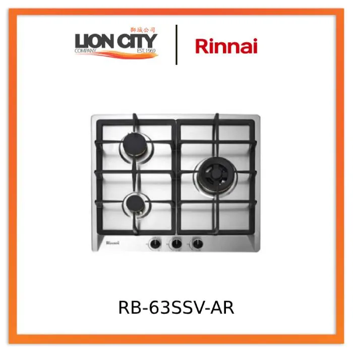 Rinnai RB-63SSV-AR (AC) 3 Burner Built-In Hob Stainless Steel Top Plate