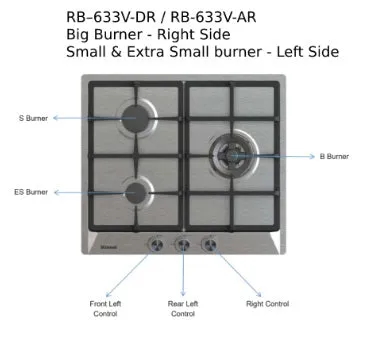 Rinnai RB-63SSV-AR (AC) 3 Burner Built-In Hob Stainless Steel Top Plate