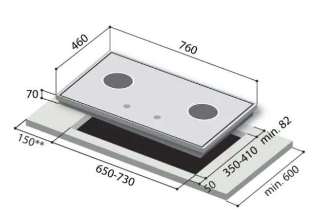 Rinnai RB-72S 2 Burner Built-In Hob Stainless Steel Top Plate RB72S