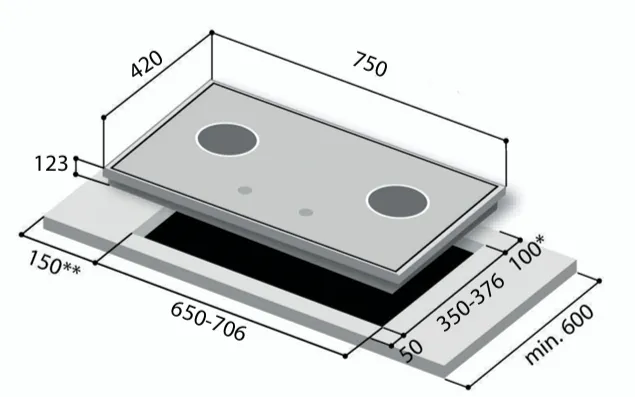 Rinnai RB-7303S-GBSM 3 Burner Built-in Gas Hob Black Tempered Glass
