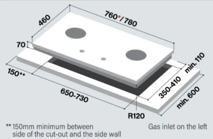 Rinnai RB-782S 2 Burner Built-In Hob Stainless Steel Top Plate RB782S