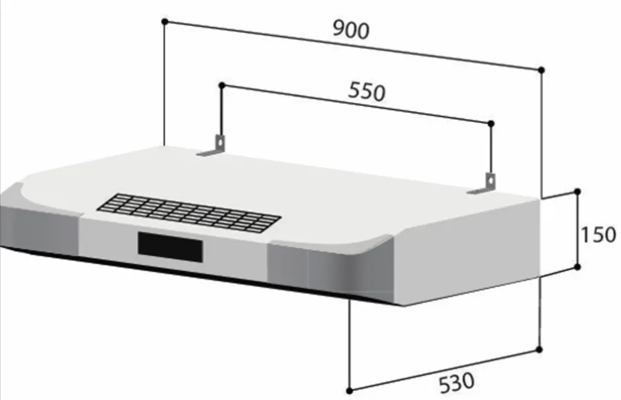 Rinnai RH-90ERi Ion Slimline Hood Stainless Steel and Metallic Silver Finishing