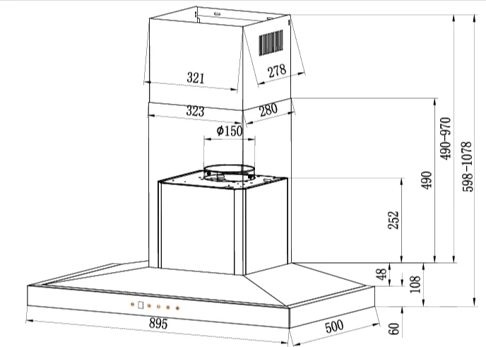 Rinnai RH-C2859-SSW Chimney Hood Electronic Touch Control