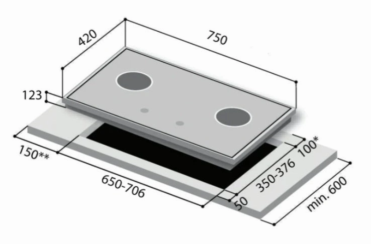 Rinnai RB7302 2 BURNER Glass Hob