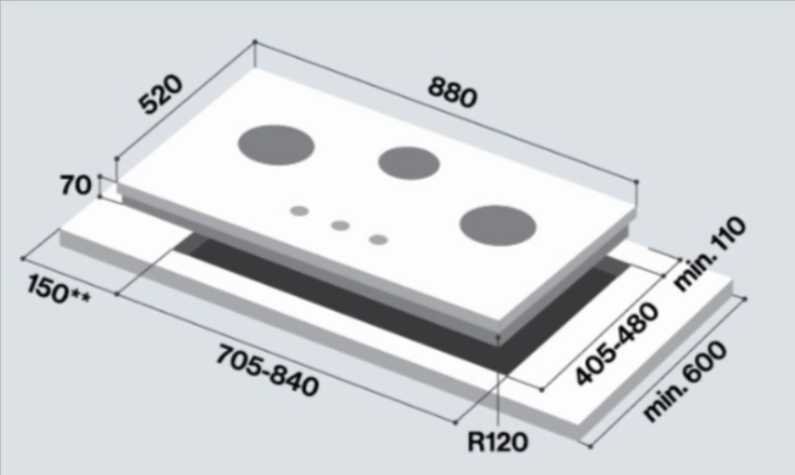 Rinnai-RB-983S 3 Burner Built-In Hob Stainless Steel Top Plate