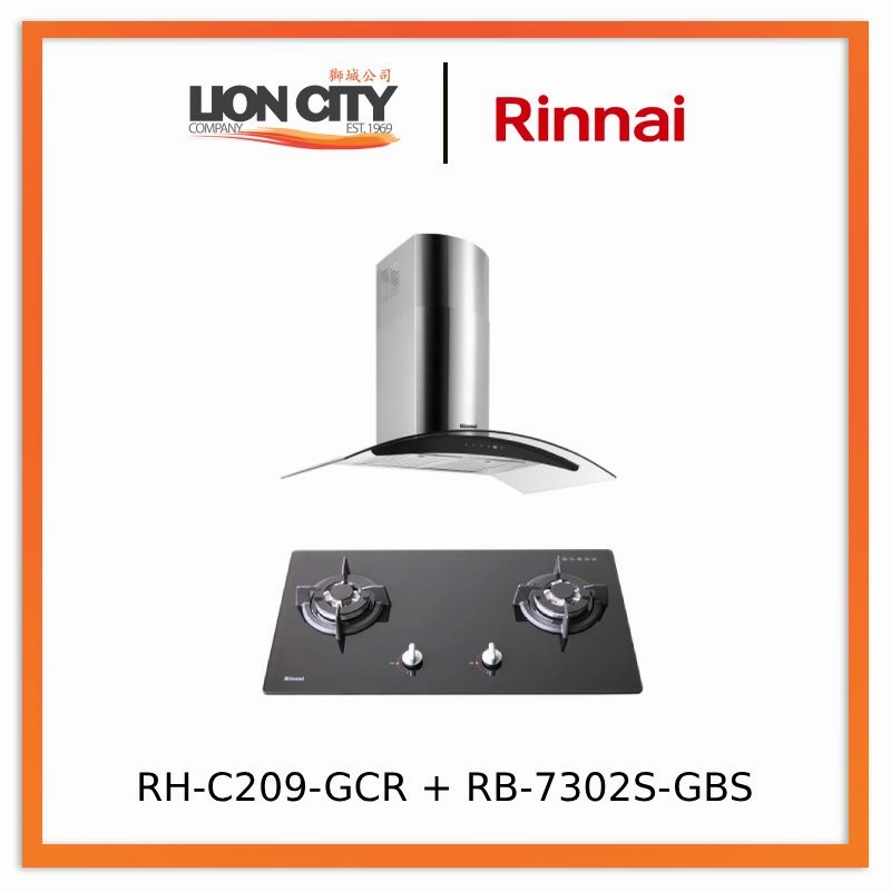 Rinnai RH-C209-GCR Chimney Cooker Hood   RB-7302S-GBS 2 Burner Gas Hob
