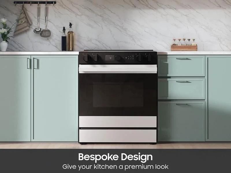 Samsung NSE6DB870012 Bespoke 6.3 Cu. Ft. Smart Slide-In Electric Range With Smart Oven Camera & Illuminated Precision Knobs In White Glass
