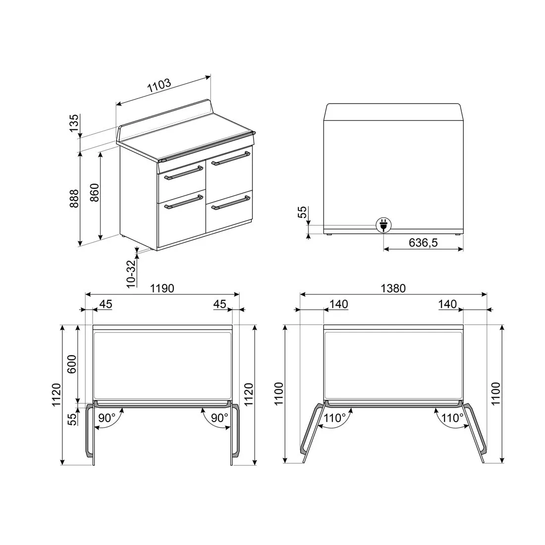 Smeg 110cm Victoria Induction Triple Cavity Cooker Freestanding Cooker Cream