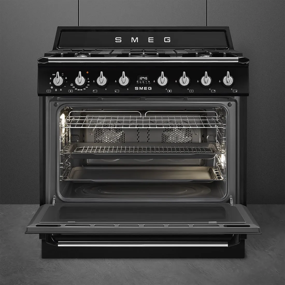 Smeg 90cm Victoria Dual Fuel MF Freestanding Cooker Black