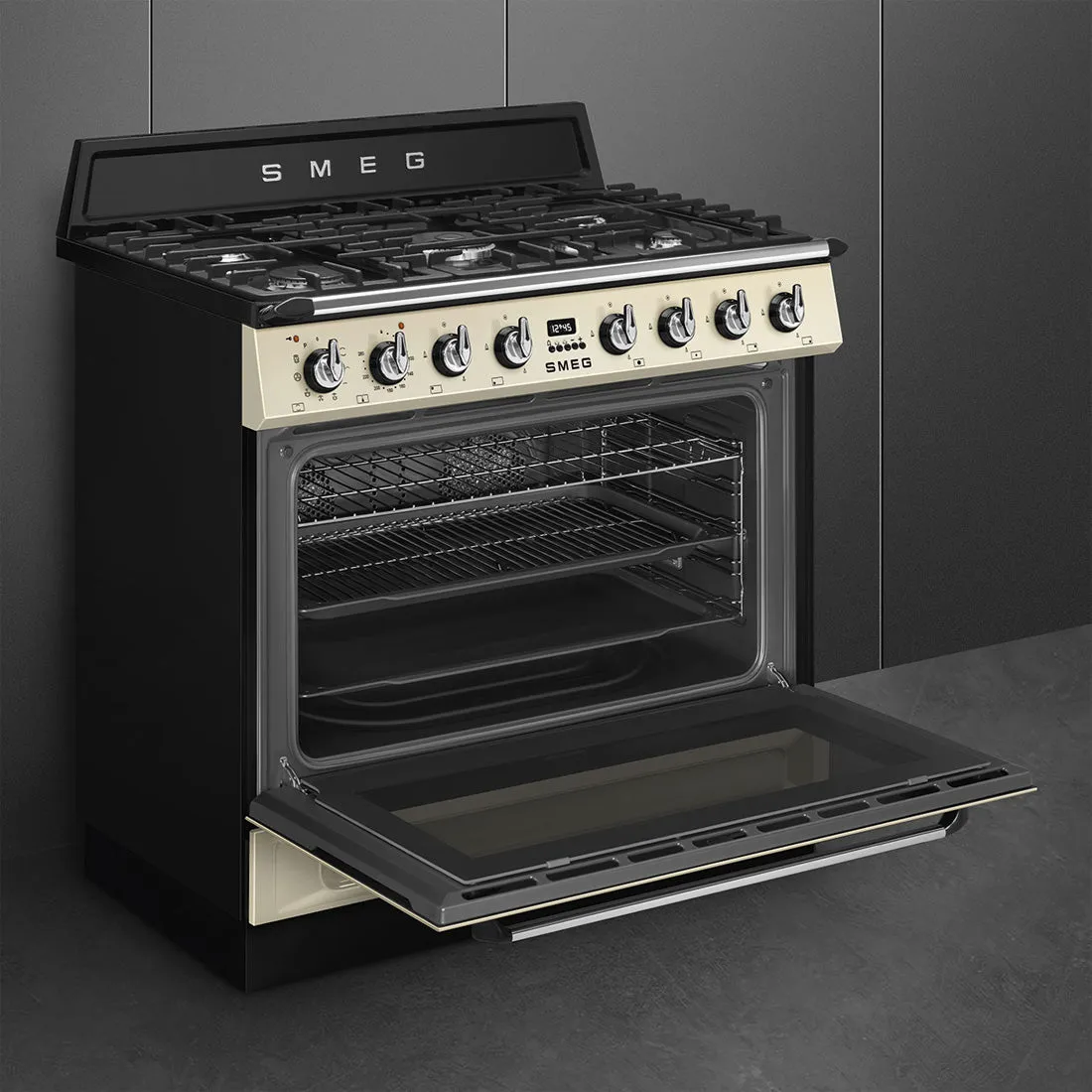 Smeg 90cm Victoria Dual Fuel Pyro Freestanding Cooker Cream