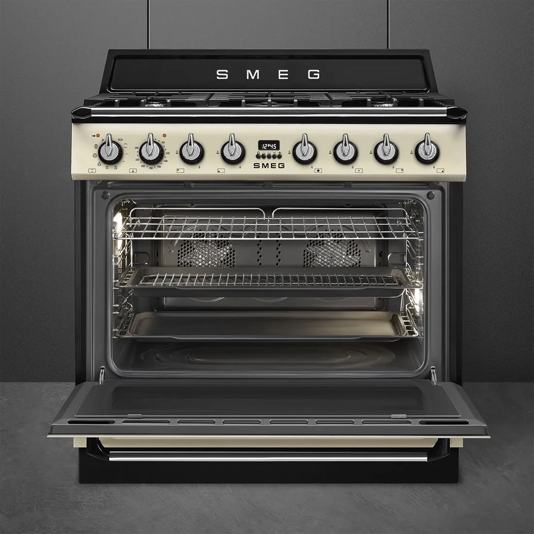 Smeg 90cm Victoria Dual Fuel Pyro Freestanding Cooker Cream