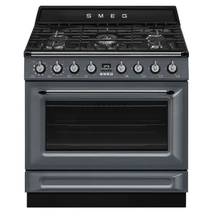 Smeg 90cm Victoria Dual Fuel Pyro Freestanding Cooker Slate Grey