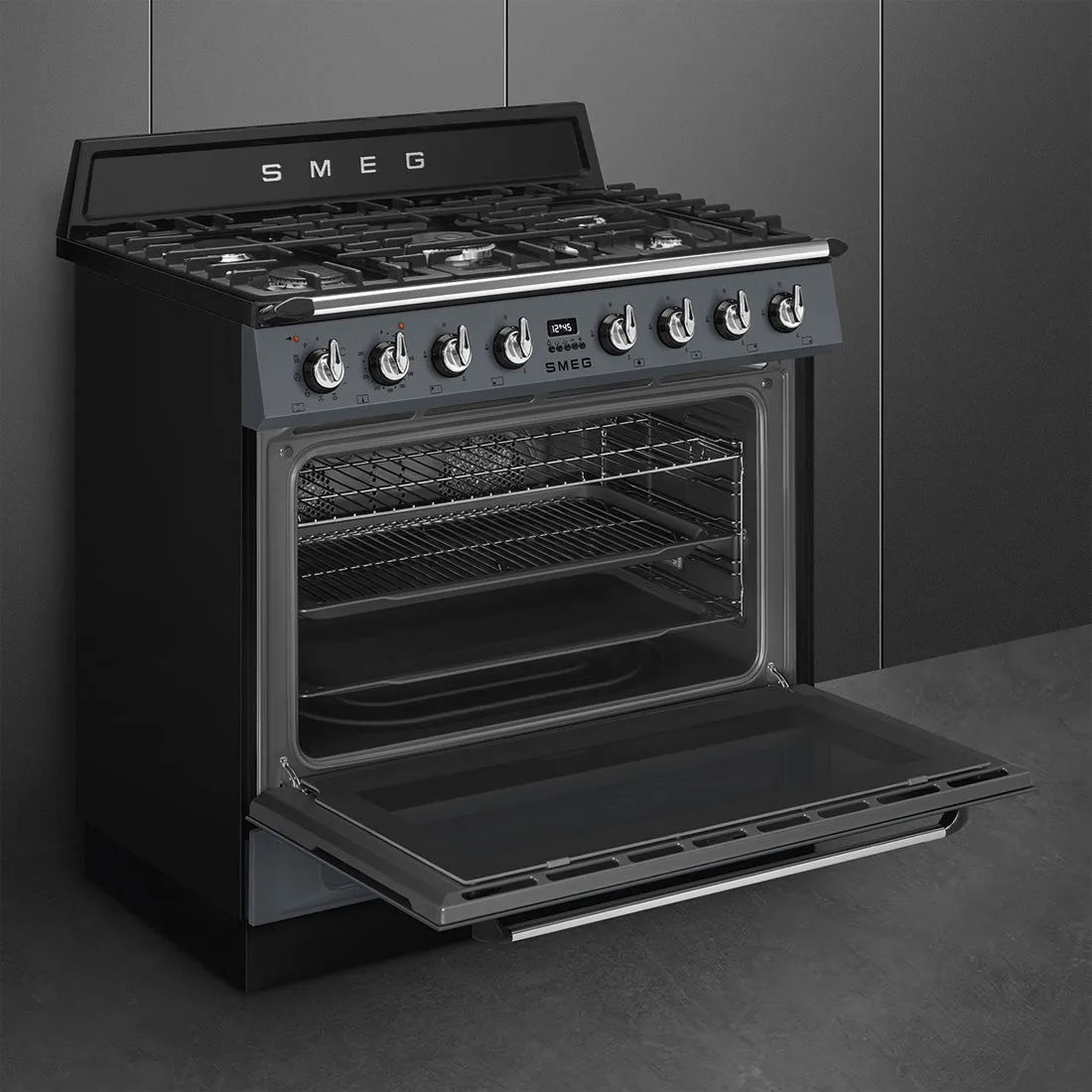 Smeg 90cm Victoria Dual Fuel Pyro Freestanding Cooker Slate Grey
