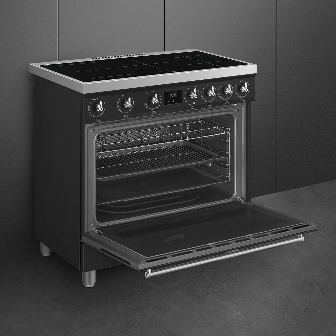 Smeg Classic Upright Cooker With Induction Cooktop 90cm Matte Black
