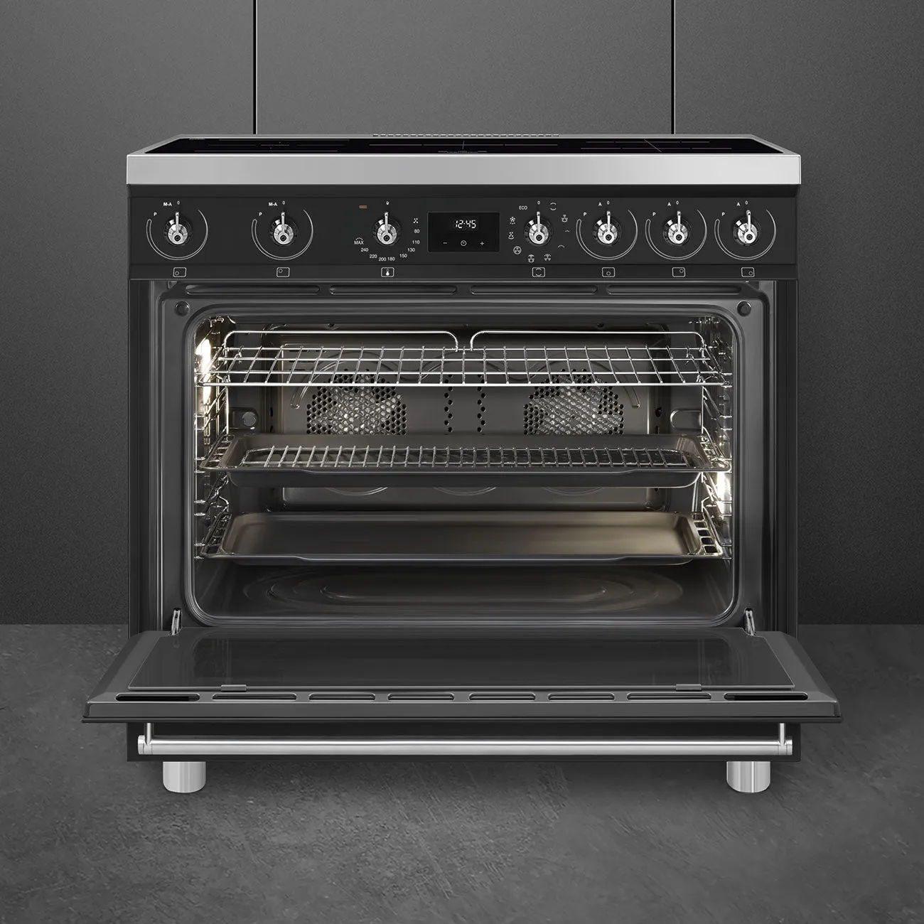 Smeg Classic Upright Cooker With Induction Cooktop 90cm Matte Black