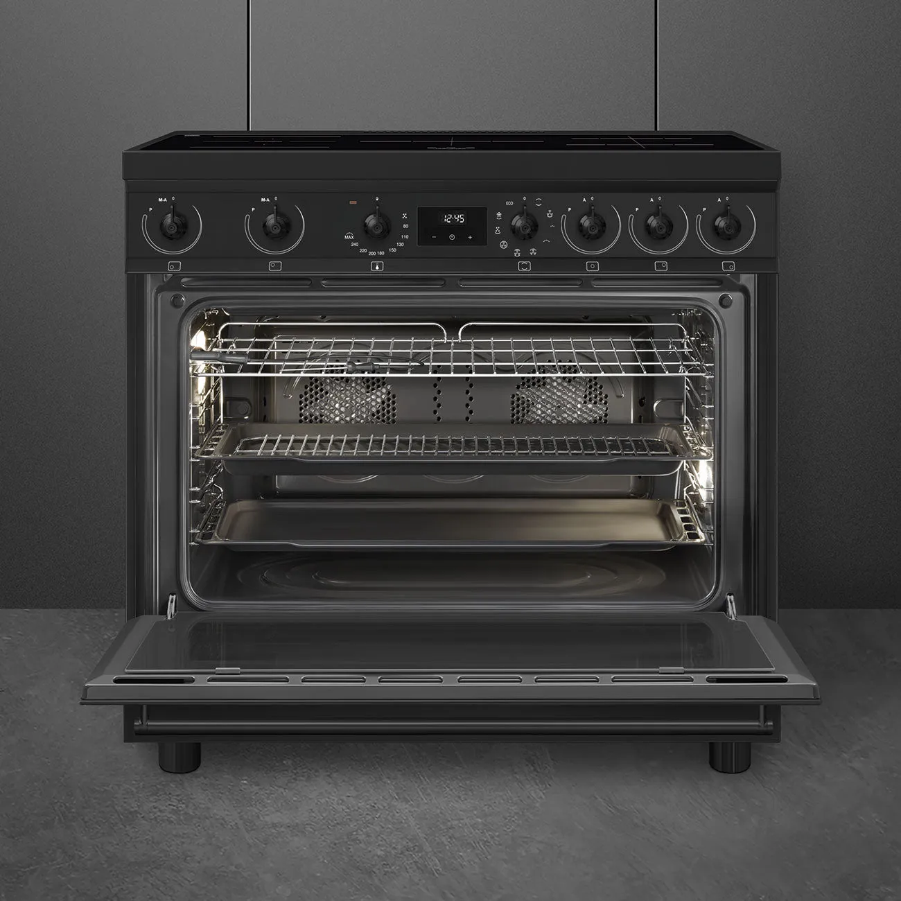 Smeg Classic Upright Cooker With Induction Cooktop 90cm Matte Black