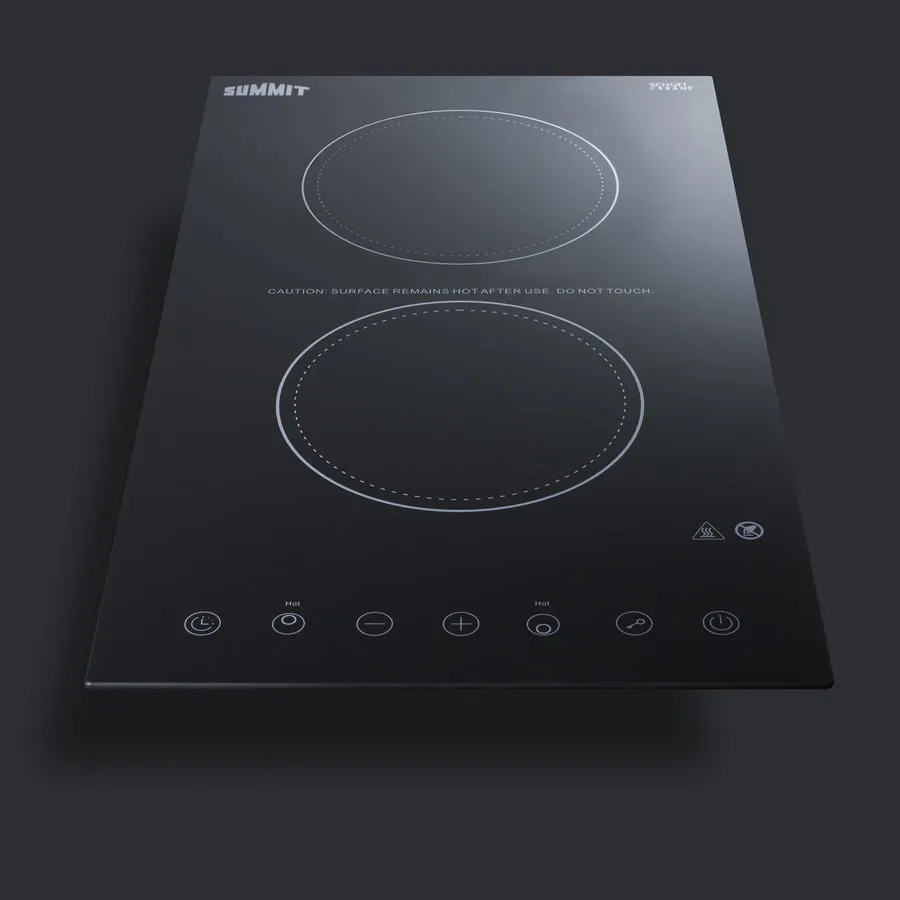 Summit CR2B15T1B 115V 2-Burner Cooktop In Black Ceramic Schott Glass With Digital Touch Controls, 2400W