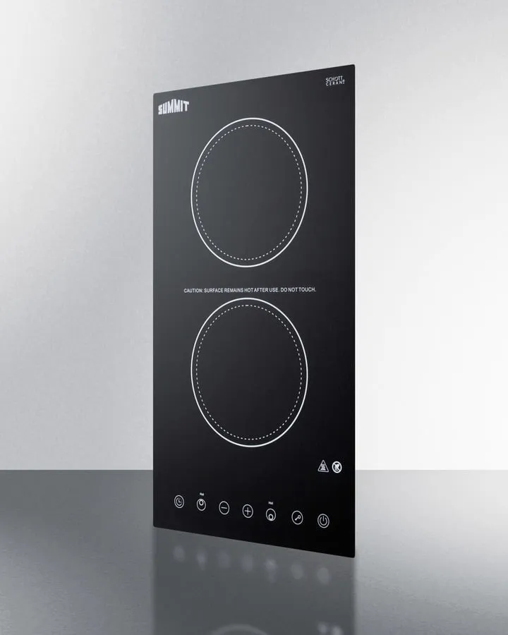 Summit CR2B15T1B 115V 2-Burner Cooktop In Black Ceramic Schott Glass With Digital Touch Controls, 2400W