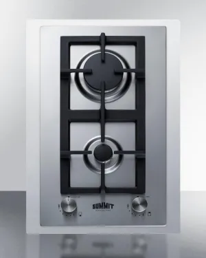Summit GCJ2SSLPTK15 15" Wide 2-Burner Propane Gas Cooktop In Stainless Steel