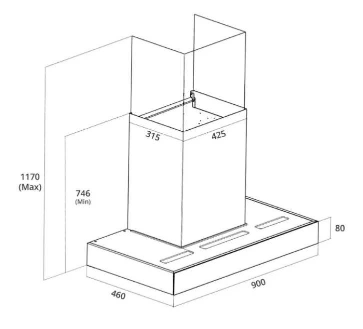 Tecno Uno KD 5088 Chimney Hood Full Black 90cm, Touch Control with LED Display, Auto Clean