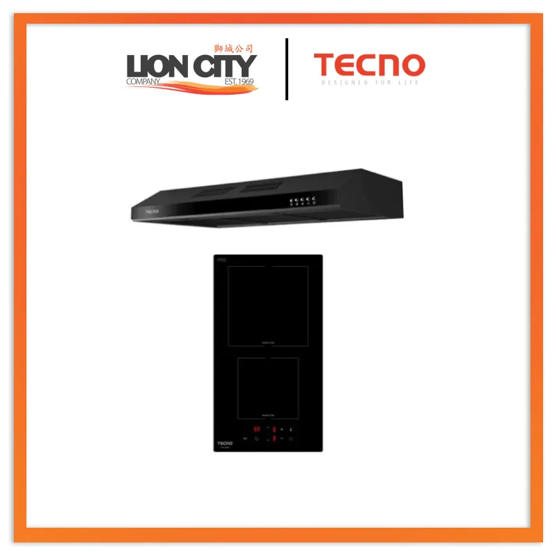 Tecno Uno Purchase w/ TCH901 or Cheaper Slim Line Hood Domino Ceramic Hob  Black Tempered Glass 30cm, 2x Ceramic Hob