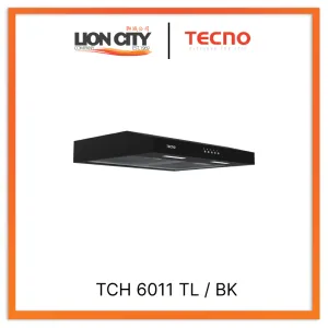 Tecno Uno TCH 6011 TL / BK Slim Line Hood Full Black 60cm, Twin Motor