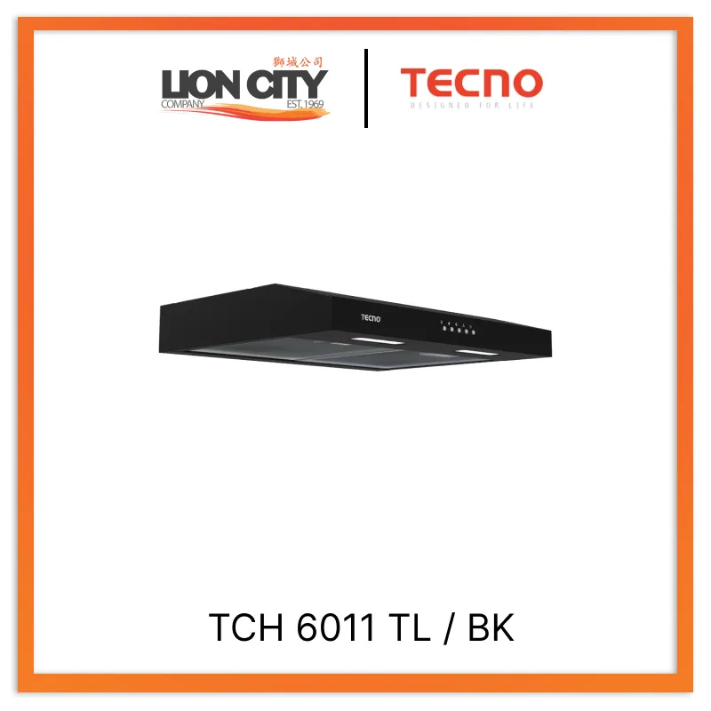 Tecno Uno TCH 6011 TL / BK Slim Line Hood Full Black 60cm, Twin Motor