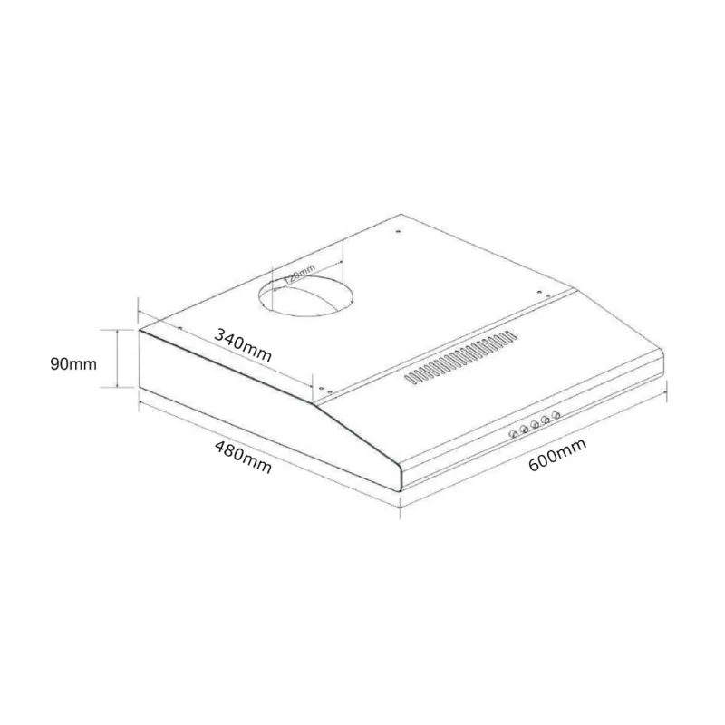 Tecno Uno TCH 6011 TL / BK Slim Line Hood Full Black 60cm, Twin Motor