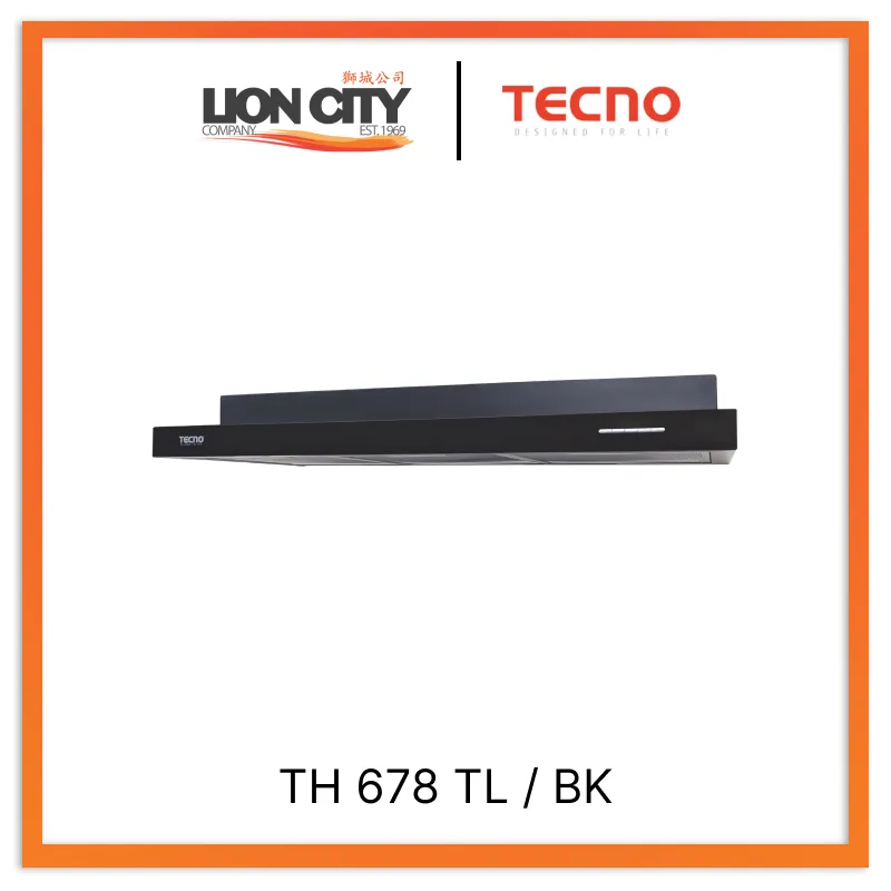 Tecno Uno TH 678 TL / BK Slim Line Hood Full Black 60cm, Twin Motor