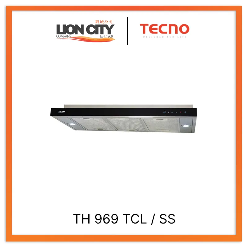Tecno Uno TH 969 TCL / SS Slim Line Hood S/S w/ Black Panel 90cm, Twin Motor