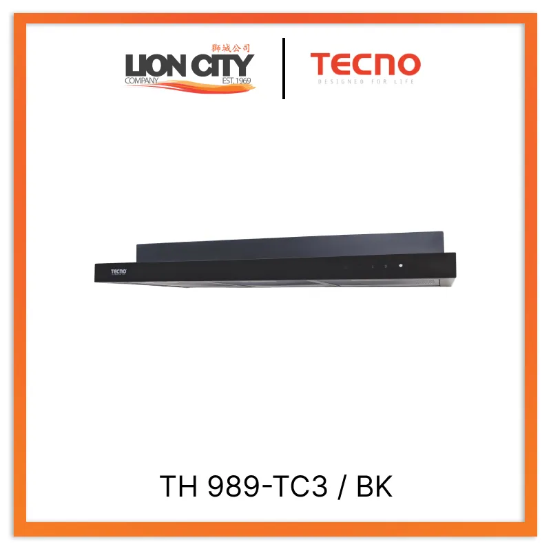 Tecno Uno TH 989 - TC3 / BK Slim Line Hood Full Black 90cm, 3 Motors, Touch Control